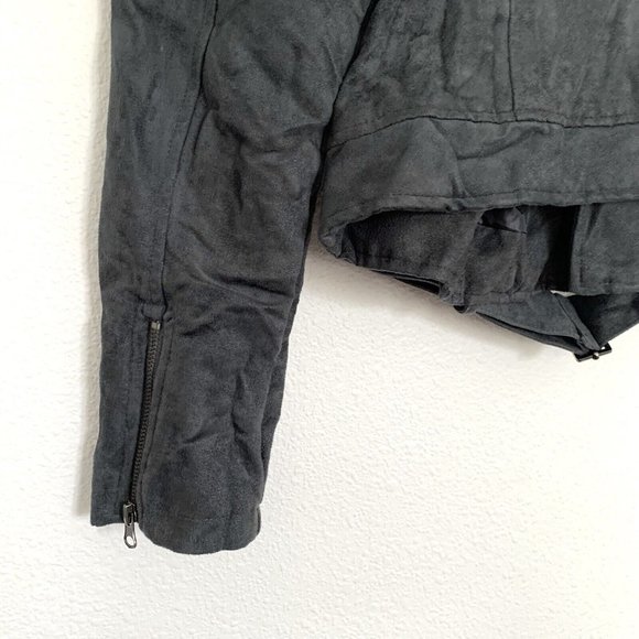 Forever 21 Jacket Gray Faux Suede Moto Zip Belted Buckle - Picture 7 of 7